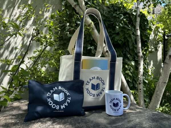 nbf blue and canvas tote bags and coffee mug